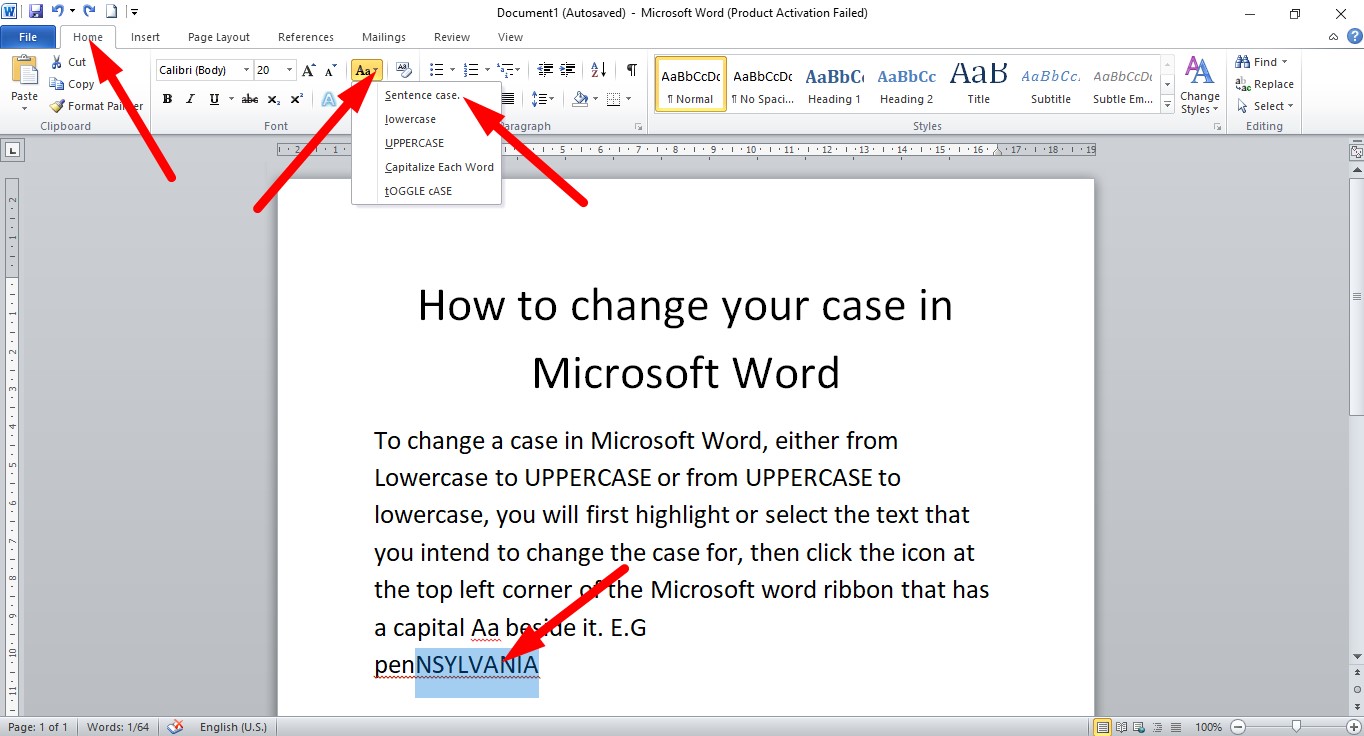 How to change your case in Microsoft Word