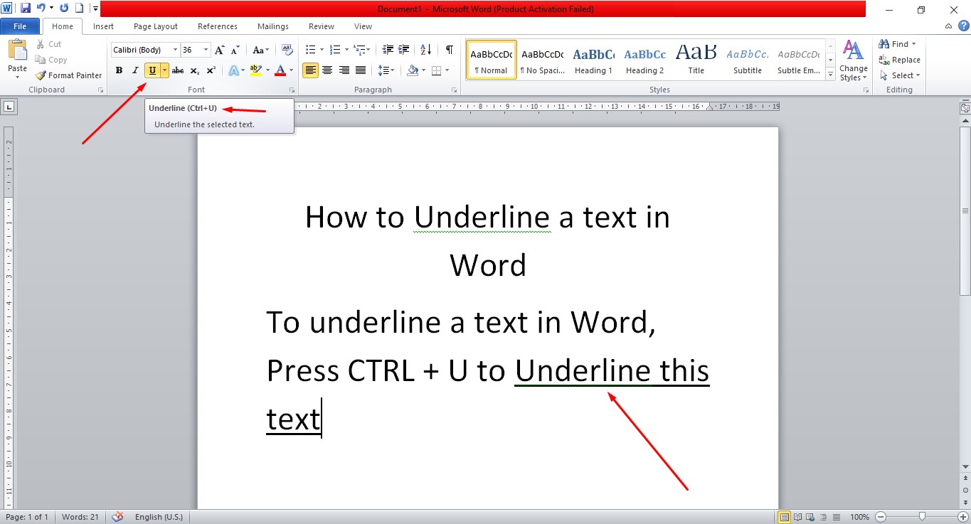 underline text in word